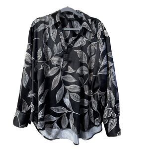 Lane Bryant Blouse Sz 22 Long Sleeve Professional Wear Black White Cream Top